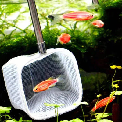 18-53CM 3D Aquarium Fish Tank Retractable Catch Net Stainless Steel Rod Fishing Round Square Pocket Shrimp Catching Nets