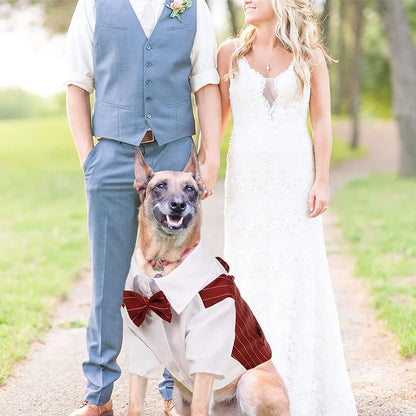 Dog Tuxedo Formal Dog Suit Shirt with Bow Tie Pet Stripe Suit for Wedding Birthday Party Puppy Prince Costume for French Bulldog