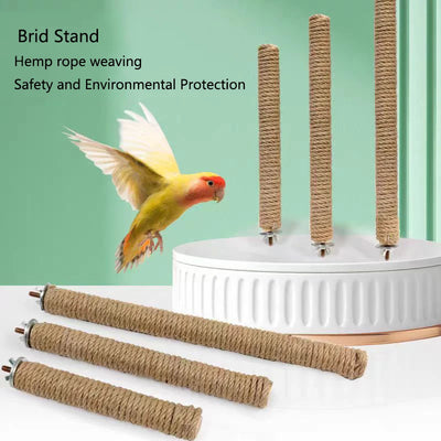 Natural Hemp rope Weaving Pet Bird Stand Parrot Raw Wood Fork Tree Branch Stand Rack Birds Hamster Branch Perches Chew Bite Toys