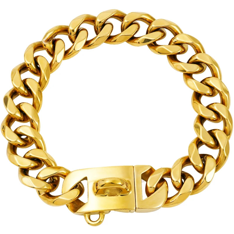 23MM Gold Dog Collar,Dog Chain Collars with Cuban Link Dog Collar,Heavy Duty Training Collar Chew Proof for Medium Dogs