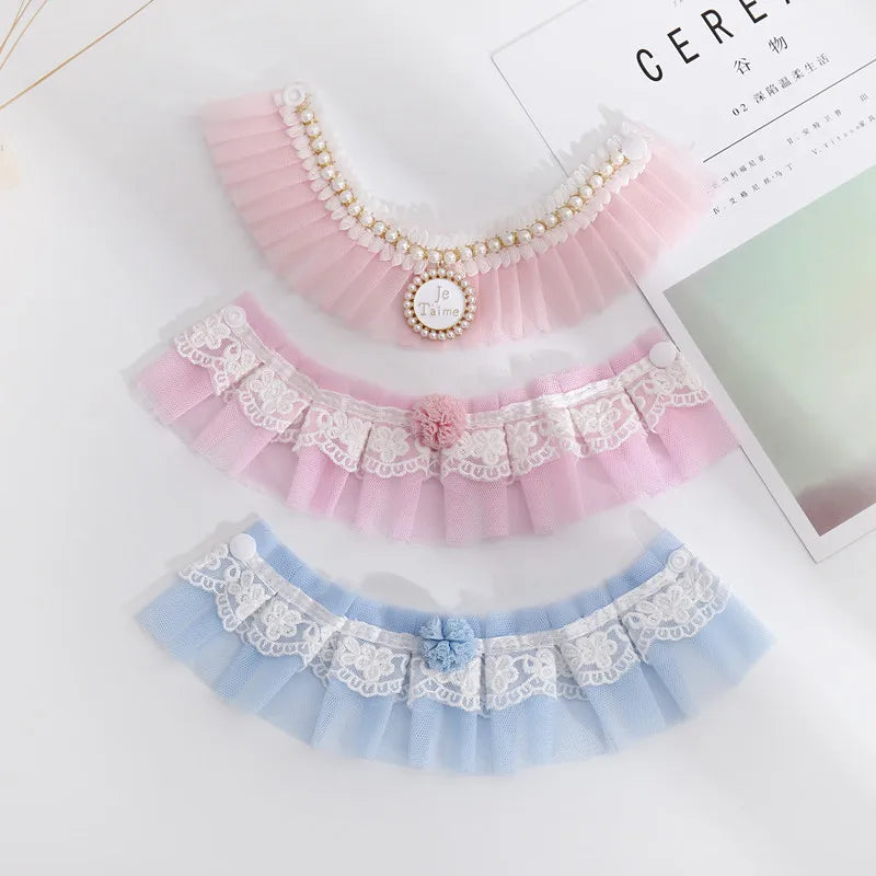Lovely Pearl Veil Pet Collars for Chihuahua Pink Lace Small Dogs Bandana Neck Accessories Party Collar Decoration Cat Necklace