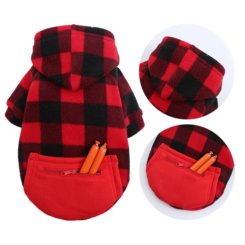 Winter Warm Pet Dog Clothes Plaid Printing Big Dog Coat Outfit for Large Dogs Labrador Hoodies Sweater Gold Retriever Clothing