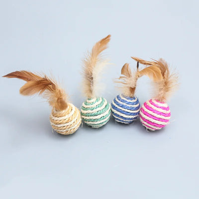 Interactive Sisal Cat Scratching Ball Toy For Kitten Teeth Cleaning Pet Supplies Shuttlecock Feather Blanket Ball Toy