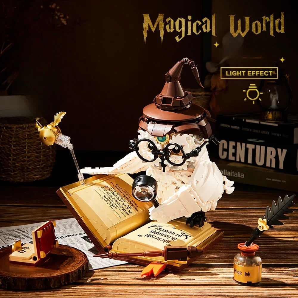 Magical World Owl Doctor Magic Book And Lights Building Blocks Animal Bird Models Assembly Doctoration Toys Kids Christmas Gifts