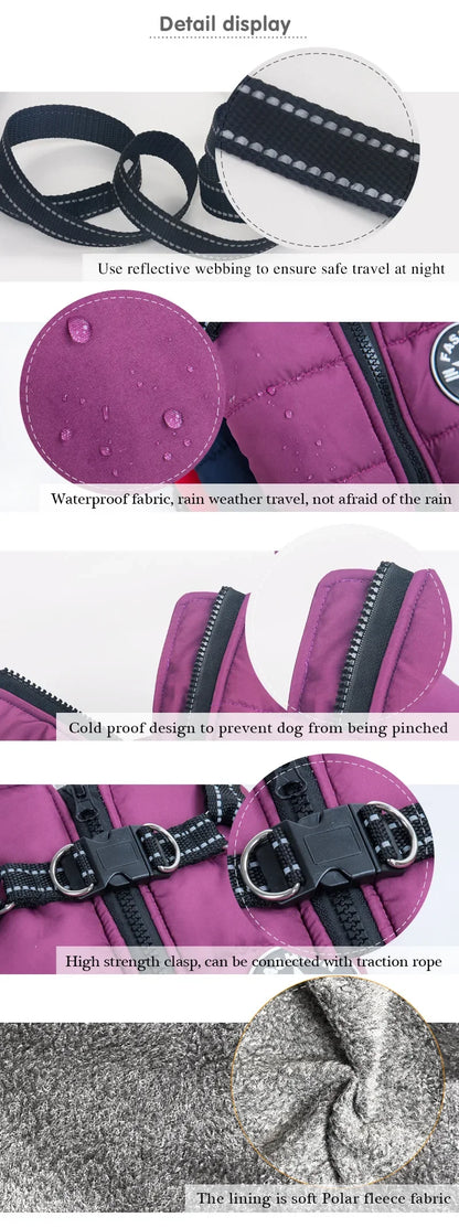Winter Dog Clothes For Small Dogs Warm Fleece Large Dog Jacket Waterproof Pet Coat With Harness Chihuahua Clothing Puppy Costume