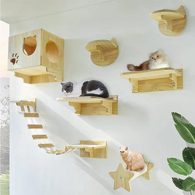 Cat Shelves Wall Mounted Cats Bed Washable Grip-Resistant Cat Platform with Scratching Post for Climb & Grind Claws Kitty Toys