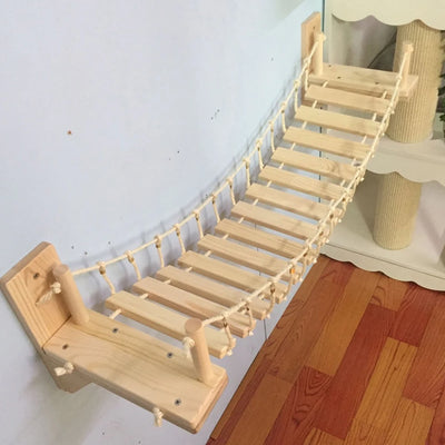 Cat Bridge Cat Tree Climbing Shelves Wooden Furniture Rope Net Design Suitable for Kitten to Play and Exercise Climbing Wall