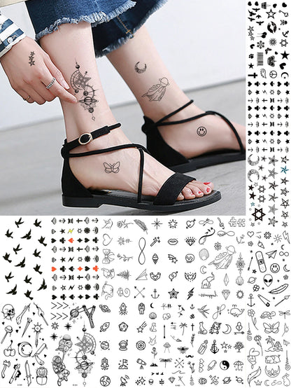 15pcs Waterproof Temporary Tattoo Sticker Starry Moon Flower Heart Flying Bird Fake Tatto Flash Tatoo finger Tato for  Women Men