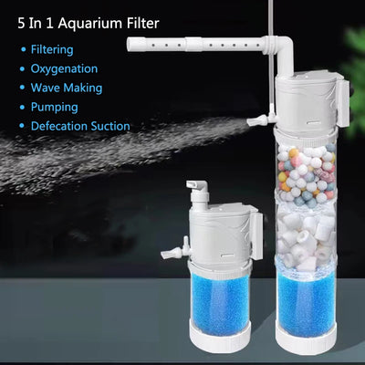 5-in-1 Internal Aquarium Filter Pump Fish Tank Submersible Silent Air Oxygen Aerator Internal Water Pump Aquarium Air Pump Wave