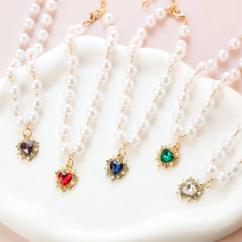 Pearl Chain Accessories for Cats Zircon Heart Pet Products Small Medium Puppy Neck Wear Wedding Birthday Gift Pet Dog Collar
