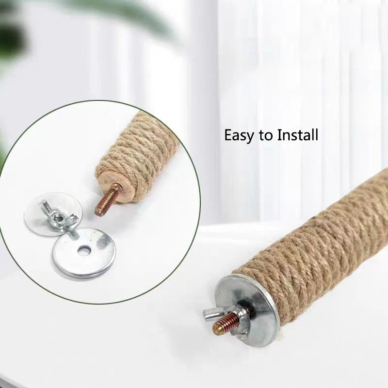 Natural Hemp rope Weaving Pet Bird Stand Parrot Raw Wood Fork Tree Branch Stand Rack Birds Hamster Branch Perches Chew Bite Toys
