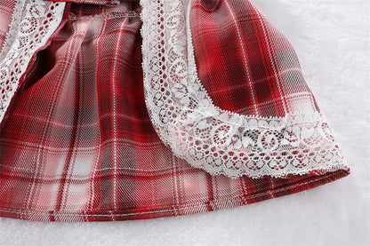 Plaid Dog Dress Bowtie Harness Dress for Small Dogs Cats Girl Cute Lace Trim Princess Dresses Spring Summer Puppy Rabbit Clothes