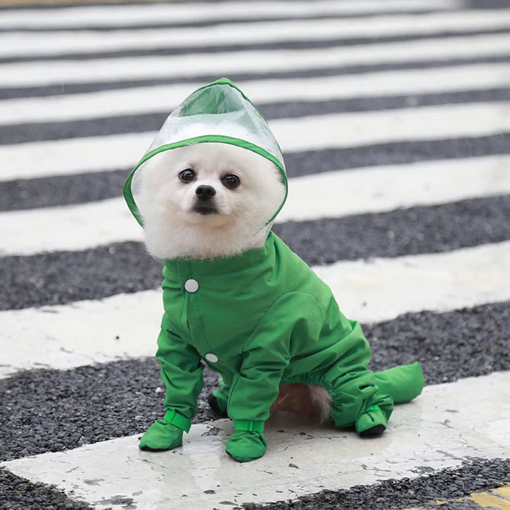 Small Dog Raincoat Hooded Pet Rain Wear Waterproof Teddy Poncho with Rain Boots Adjustable Puppy Dog Full Body Coverage with Hat