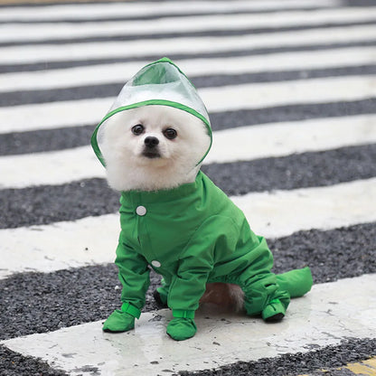 Small Dog Raincoat Hooded Pet Rain Wear Waterproof Teddy Poncho with Rain Boots Adjustable Puppy Dog Full Body Coverage with Hat