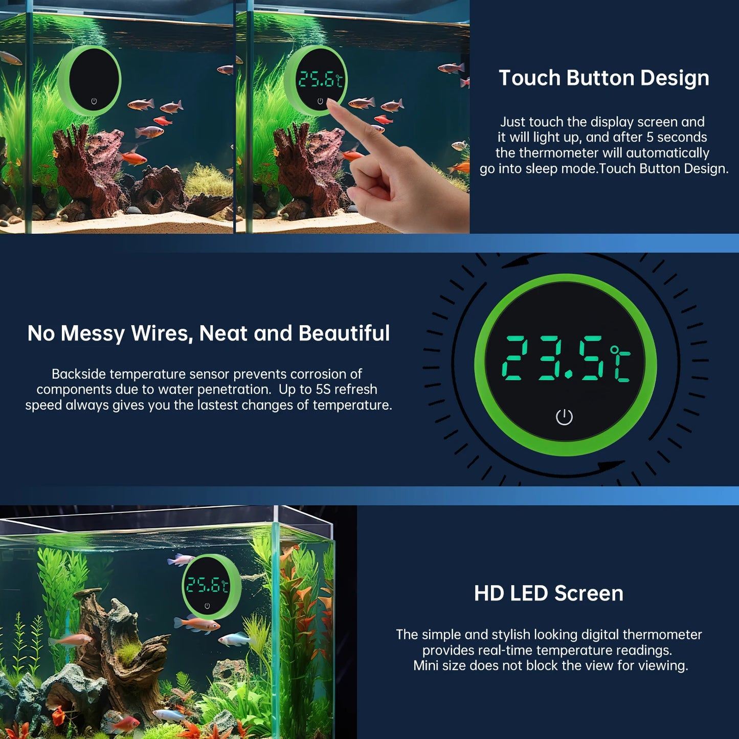Cordless Digital Aquarium Thermometer LED Display Electronic Fish Tank Water Temperature Measurement Control Temp Meter Gauge