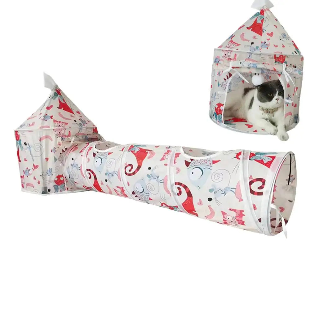 Cat Play Tunnel Folding Interactive Bunny Tent Tunnel Foldable Cat Tent Tubes Portable Indoor Outdoor Kennel Cat Tunnel Tube Toy