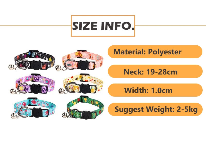 Cartoon Pet Cat Neck Collar for Small Dogs 19-28cm Ring Bell Anti Lost Adjustable Chihuahua Neck Wear Polyester Pet Accessories