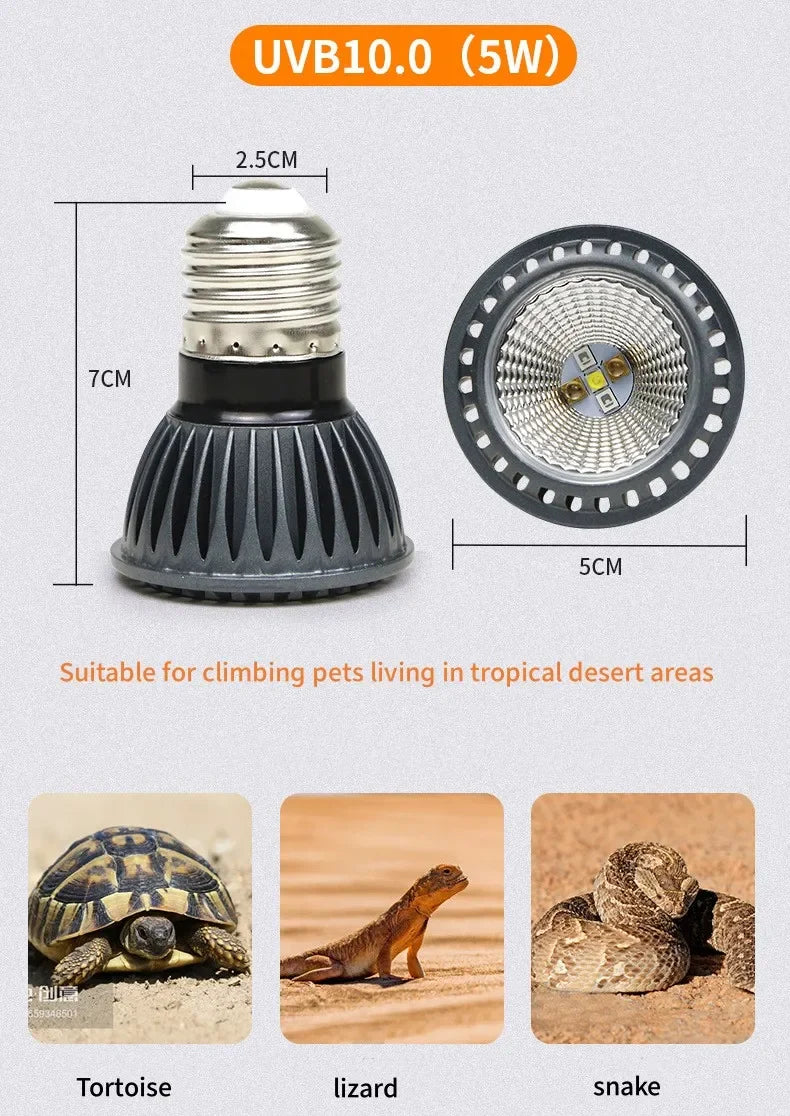 Reptile UVA UVB LED Light Turtle Sunbathe Heat Lamp Full Spectrum 5.0 10.0 Sun Lamp Sunbathe Heat Lamp for Lizard Reptiles