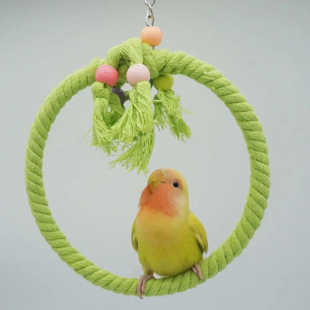 Rope Perches For Bird Cages Circle Rope Swing Easy Installation Natural Safe Soft Cotton Round Bird Swing For African Grey Macaw