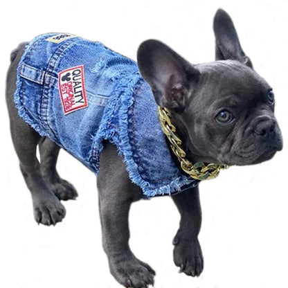 Classic Dog Denim Jacket Spring Autumn Pet Clothes for Small Medium Dogs Beagle Bulldog Lapel Vest Dark Washed Jeans Coat