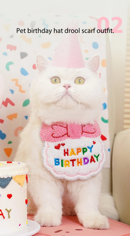 Lightweight Polyester Pet Cat Collars Birthday Decorate Puppy Chihuahua Saliva Necklace Cap Lace Up Adjustable Kitten Bandana
