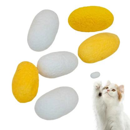 6pcs Pet Toys Balls Natural Silk Cocoon Toys For Cats Pet Cat Interactive Chasing Worm Cocoon Ball Toys Interactive Kitten Toys
