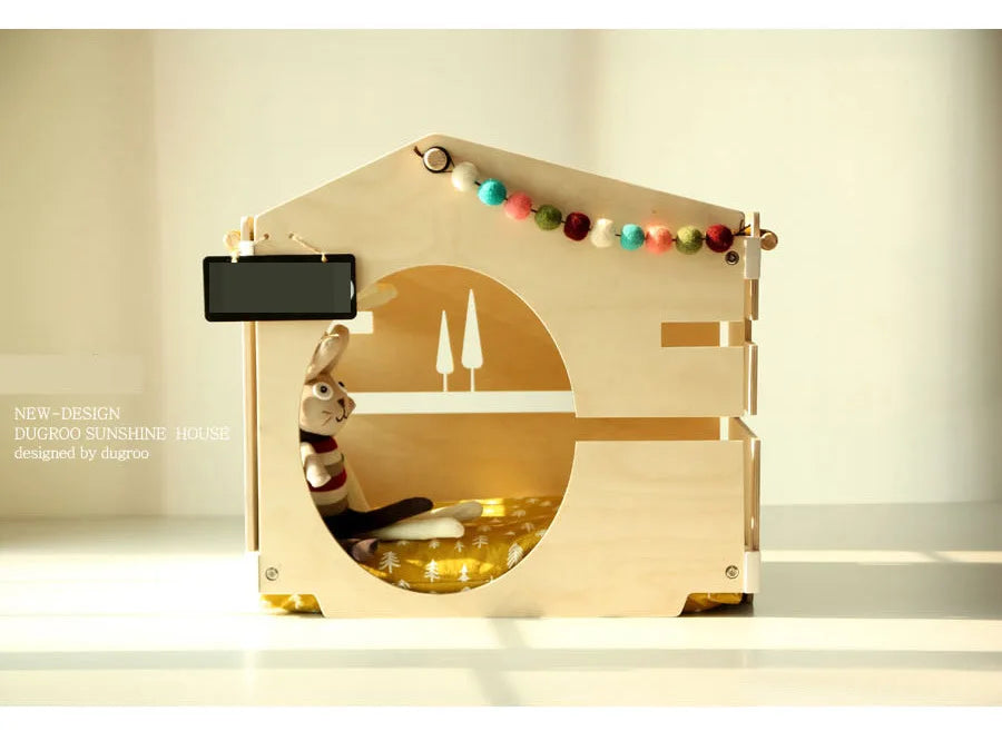 Pet natural birch hairball decoration, kennel wooden house, pet tent shed design