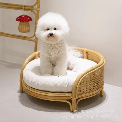 South East Asia Natural Indonesian True Rattan Teddy Nest Summer Cool Round Pomeranian Small Pet Cat Dog Kennel