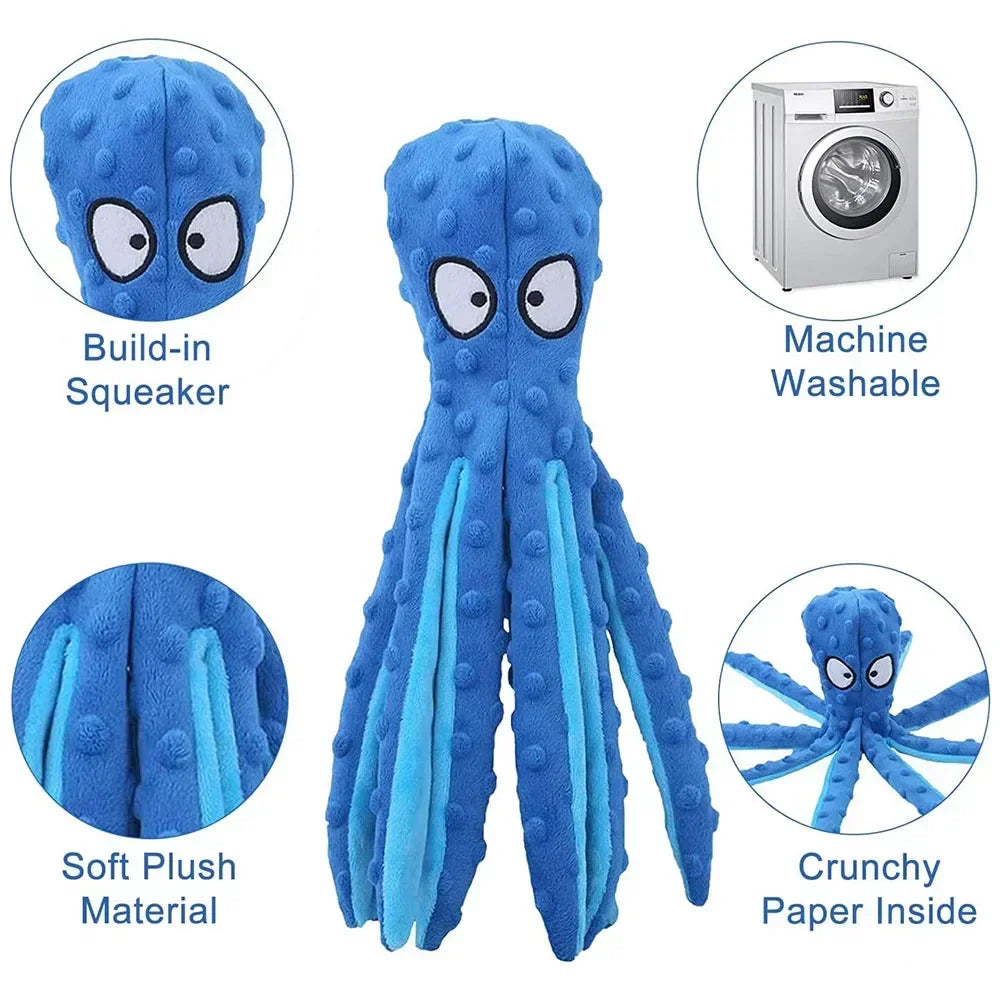 Squeaky Dog Toy Octopus Toy for Aggressive Chewers Tough No Stuffing Plush Crinkle Interactive Pet Toys for Puppy and Large Dogs