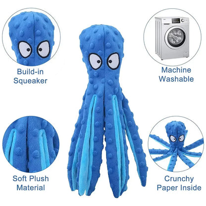 Squeaky Dog Toy Octopus Toy for Aggressive Chewers Tough No Stuffing Plush Crinkle Interactive Pet Toys for Puppy and Large Dogs