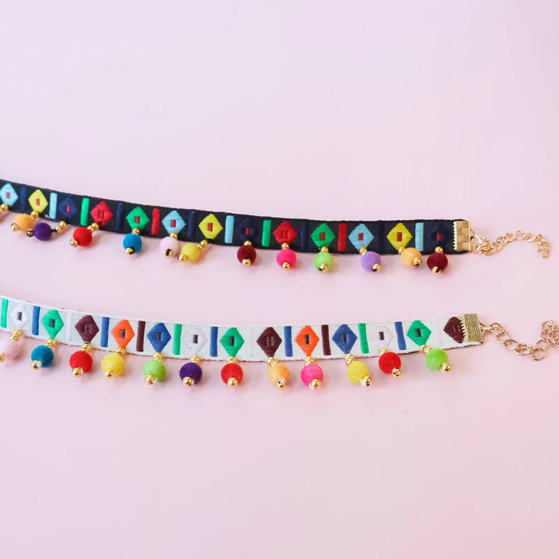 Personalized Pet Collar Colorized Polyester Kitten Necklace Lace Retro Ethnic Dog Accessories Bead Adjustable Puppy Products