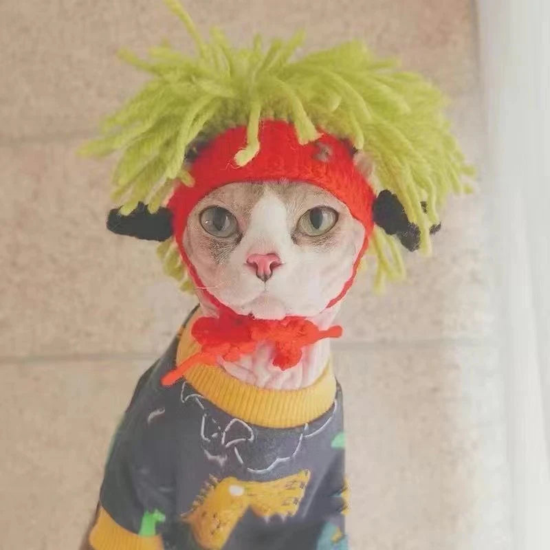 Winter Warm Costume Accessories for Cats Cosplay Funny Animal Flower Knitting Pet Dog Cap Adjustable Head Wear Pet Products