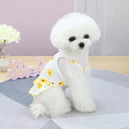 Cartoon Floral Summer Dress for Dogs Chihuahua Puppy Vest One Piece Pet Supplies Spring Female Sphinx Cat Luxury Dog Clothes