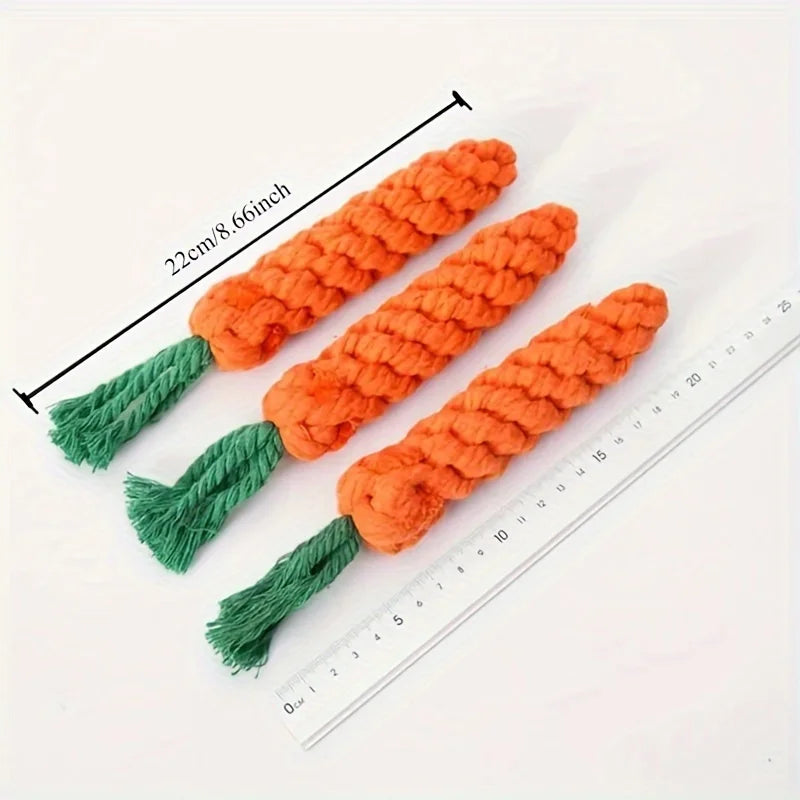 Pet carrot cotton rope toy, hand-woven tooth cleaning and teething resistant knotted rope, dog toy