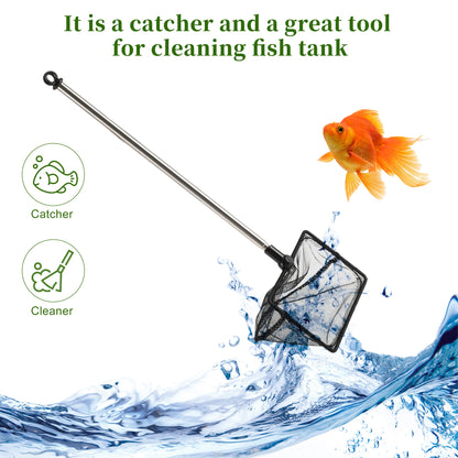 UXCELL Fishing Landing Net Handhold Fish Tank Net Stainless Steel Extendable Handle for Fish Tank Aquarium Accessories