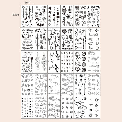 30pcs Waterproof Temporary Tattoo Sticker Black Small Pattern Feather Heart Bird Expression Body Art Arm Fake Tattoos Women Men