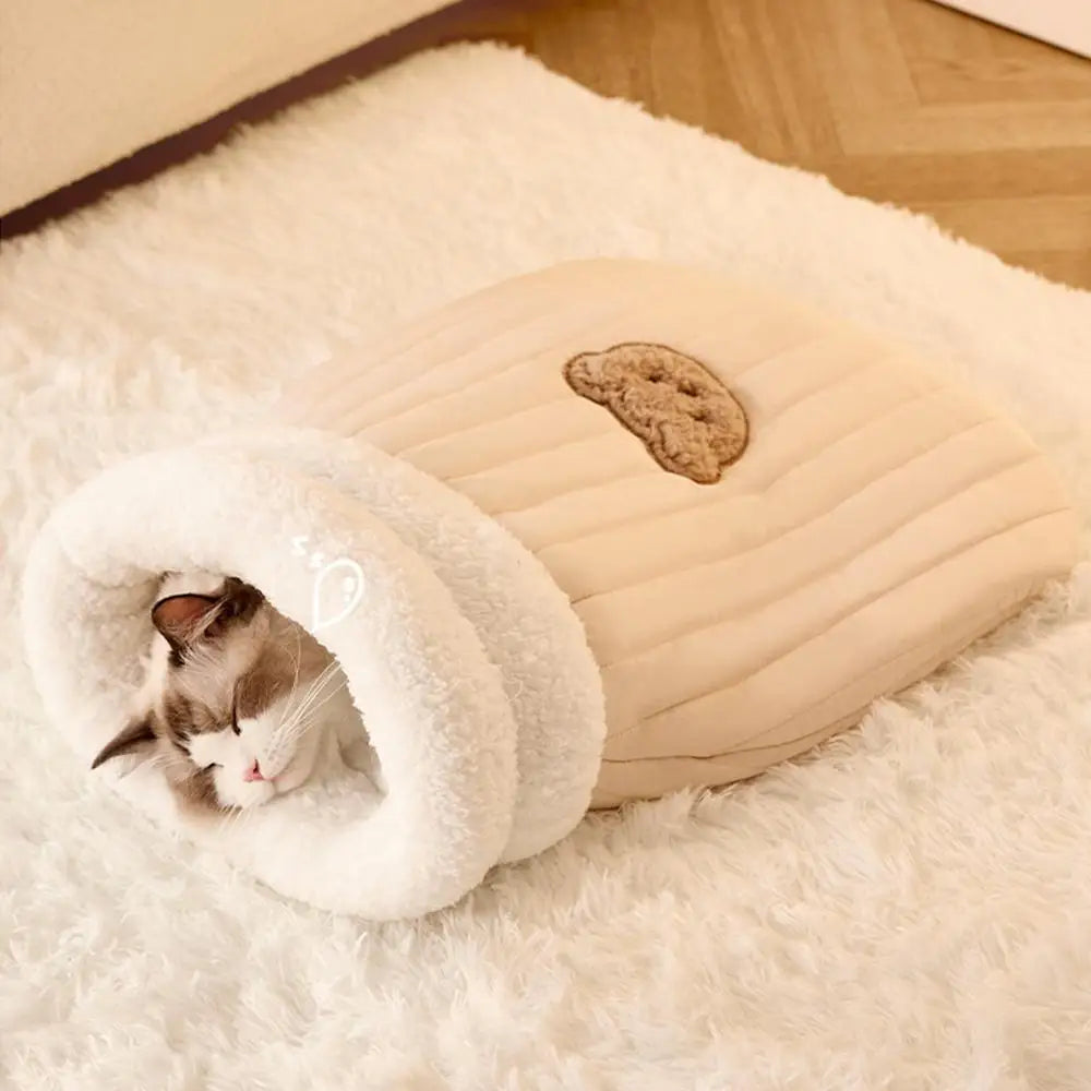 Pet Mat Warming Pad Sack Washable Cozy Cats Beds Easy Access Cat Sleeping Bag With Cute Bear Pattern For Cats And Small Dog