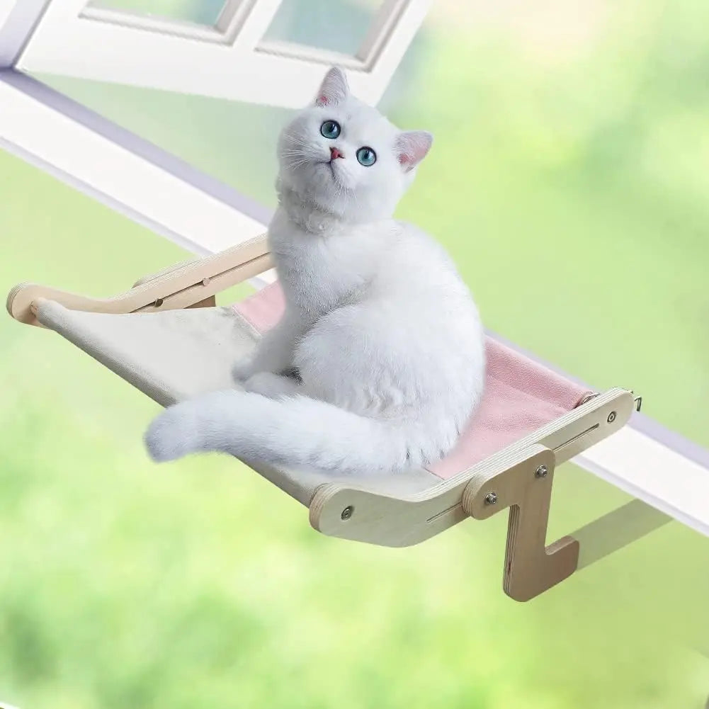 Pet Window Hanging Cat Bed, Removable Balcony Cat Hanging Hammock Wooden Assembly Indoor Bedside Bed Pet Nest