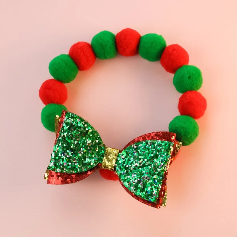 Christmas Necklace for Pet Dogs Sequins Bow Knot Candy Green Fluffy Chihuahua Small Puppy Collars Designer Fancy Cat Accessories
