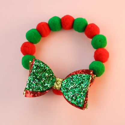 Christmas Necklace for Pet Dogs Sequins Bow Knot Candy Green Fluffy Chihuahua Small Puppy Collars Designer Fancy Cat Accessories