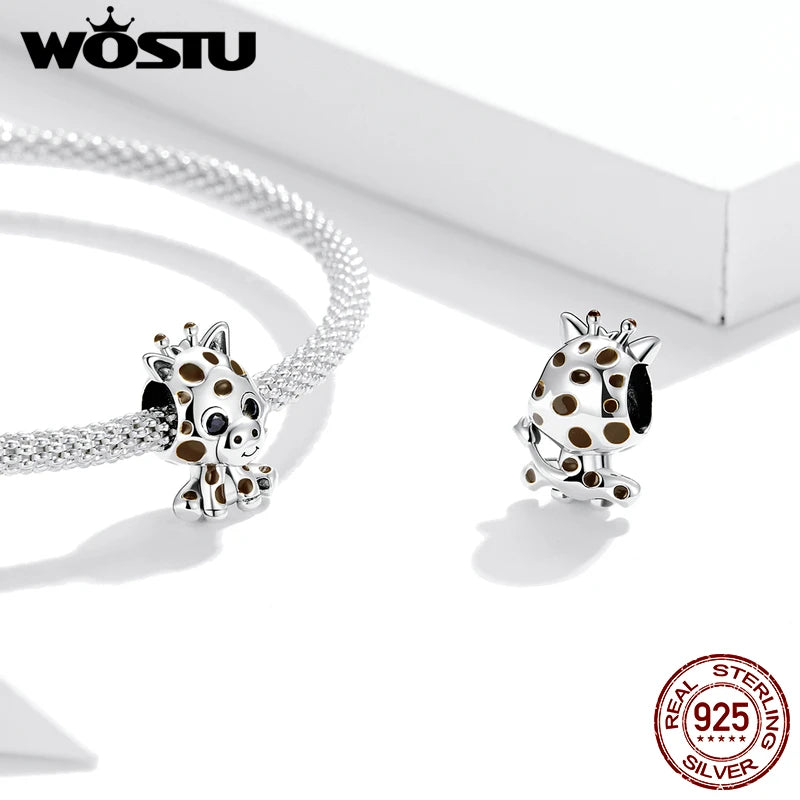 WOSTU 925 Sterling Silver Animal Charms Giraffe Zebra Unicorn Beads for Women Fit Original Bracelets Necklace DIY Jewelry Making