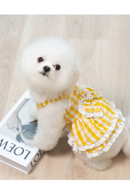 Princess Lattice Dog Fancy Dress Lace Bow Tie Vest Skirt Clothing for Cats Pearl Female Puppy Overalls Lovely Pet Dog Clothes