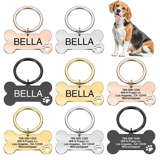 Personalized Dog Collar Address ID Tags for Dogs Medal with Engraving Name Customizable Kitten Puppy Accessories Necklace Chain