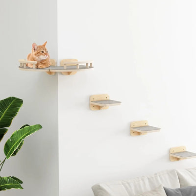 Cat Tree Climbing Shelves Wall Mounted Cat Furniture Corner Jumping Platform With Felt Non-slip Ladder Steps for Cat and Kitten