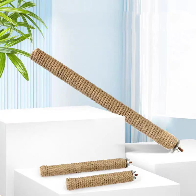 Natural Hemp rope Weaving Pet Bird Stand Parrot Raw Wood Fork Tree Branch Stand Rack Birds Hamster Branch Perches Chew Bite Toys