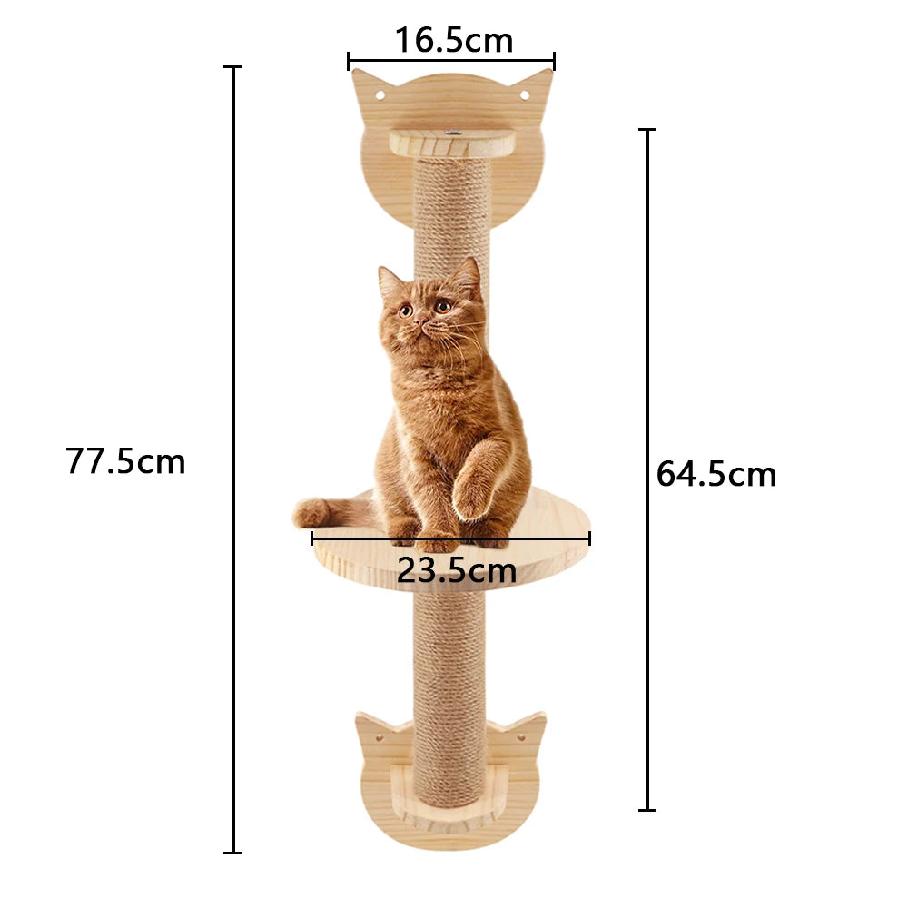Wall Mounted Cat Climbing Shelves Cat Hammock with Ladder and Scratching Post Wooden Platform Pet Furniture for Kitten Playing