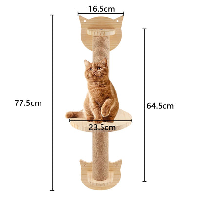 Wall Mounted Cat Climbing Shelves Cat Hammock with Ladder and Scratching Post Wooden Platform Pet Furniture for Kitten Playing