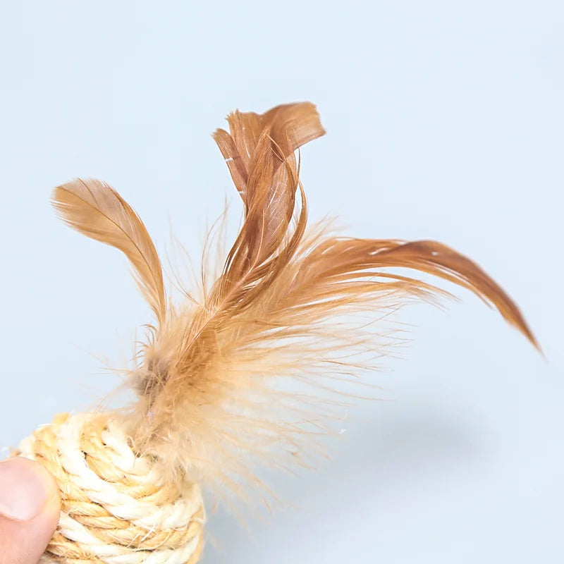 Interactive Sisal Cat Scratching Ball Toy For Kitten Teeth Cleaning Pet Supplies Shuttlecock Feather Blanket Ball Toy