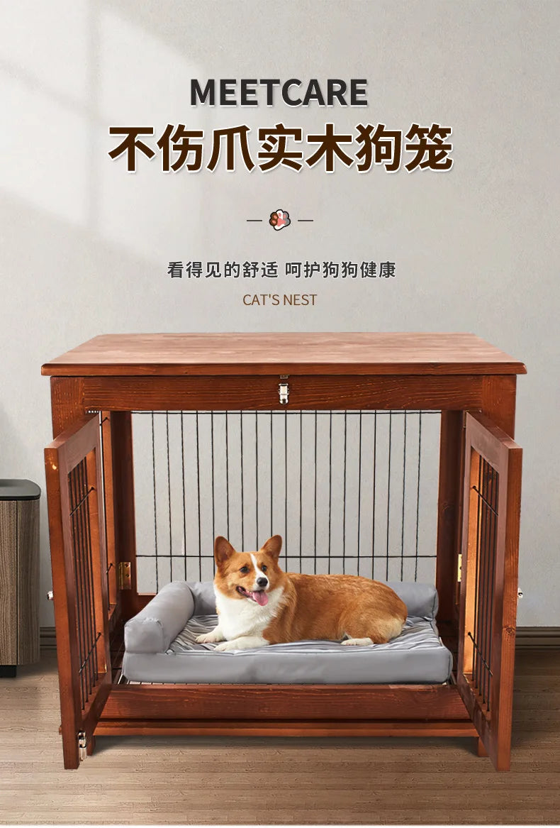 Cross-border new pet waterproof solid wood dog cage thickened pine golden retriever dog cage pet nest indoor high-end dog villa