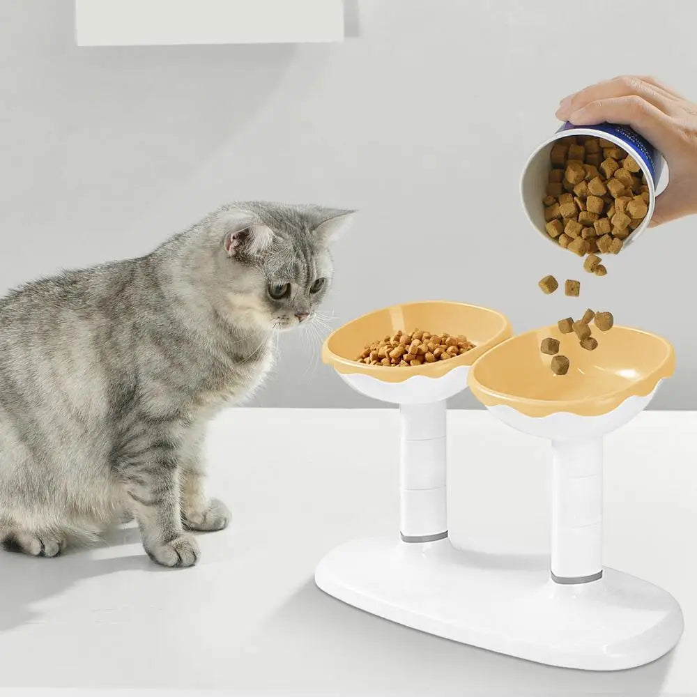 Cat Dishes For Food And Water Height Adjustable Pets Water And Food Bowl Set Large Capacity Cat Food Feeder And Waterer Set For